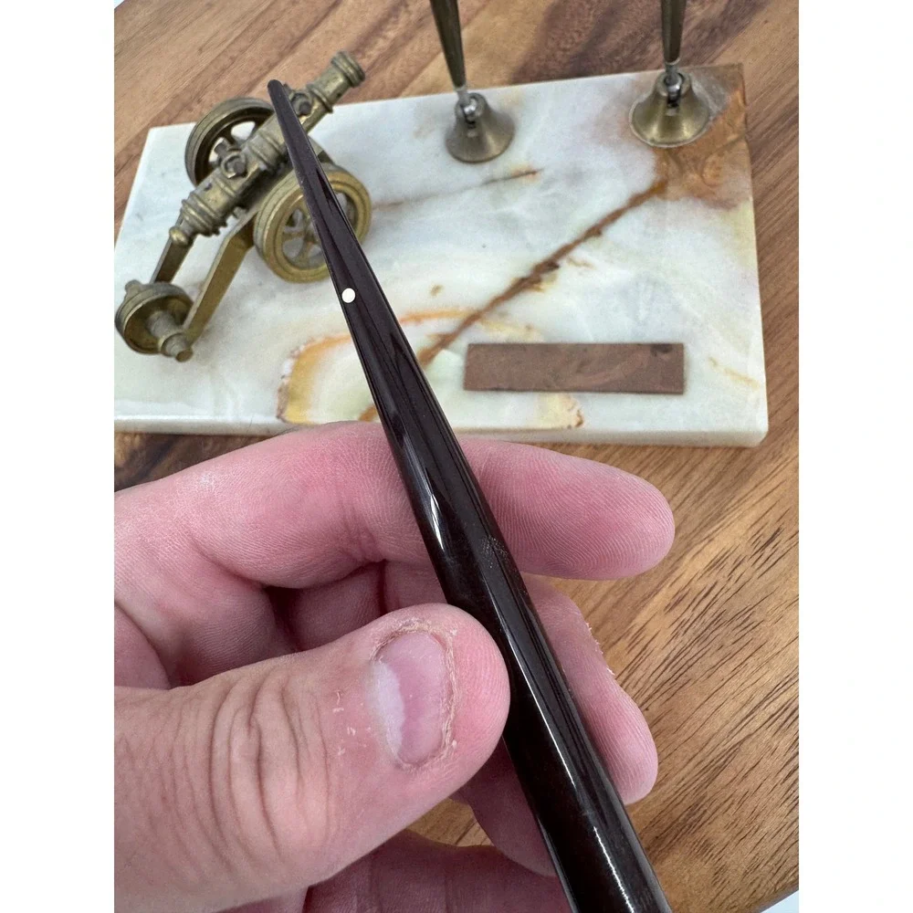 Vintage Onyx Marble Desk Set Brass Cannon Double Pen Stand Executive Office